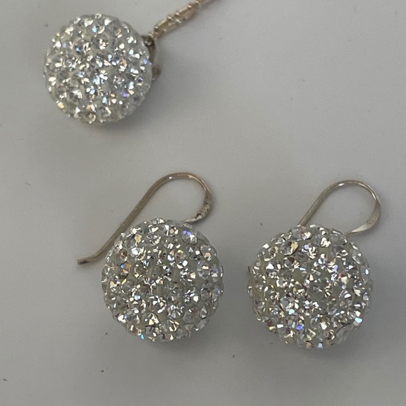 Vintage Jewelry - White Austrian Crystal Disco Ball Set, set in Sterling Silver